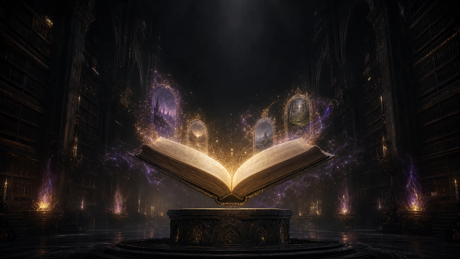 Saga’s magic book open in a fantasy library